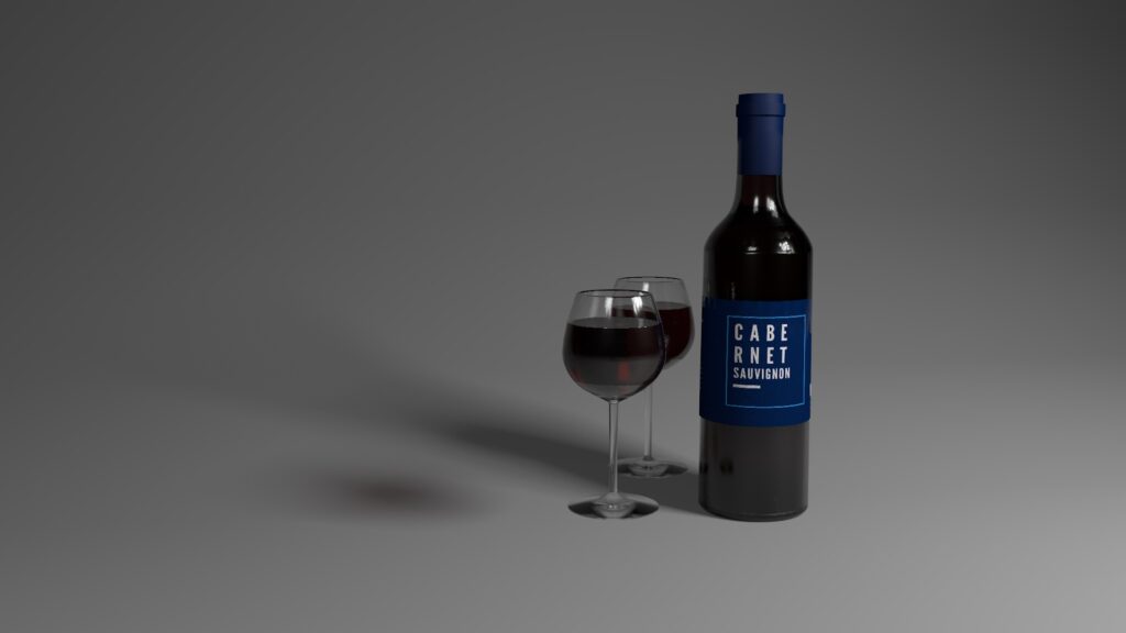 3d wine bottle and glasses render